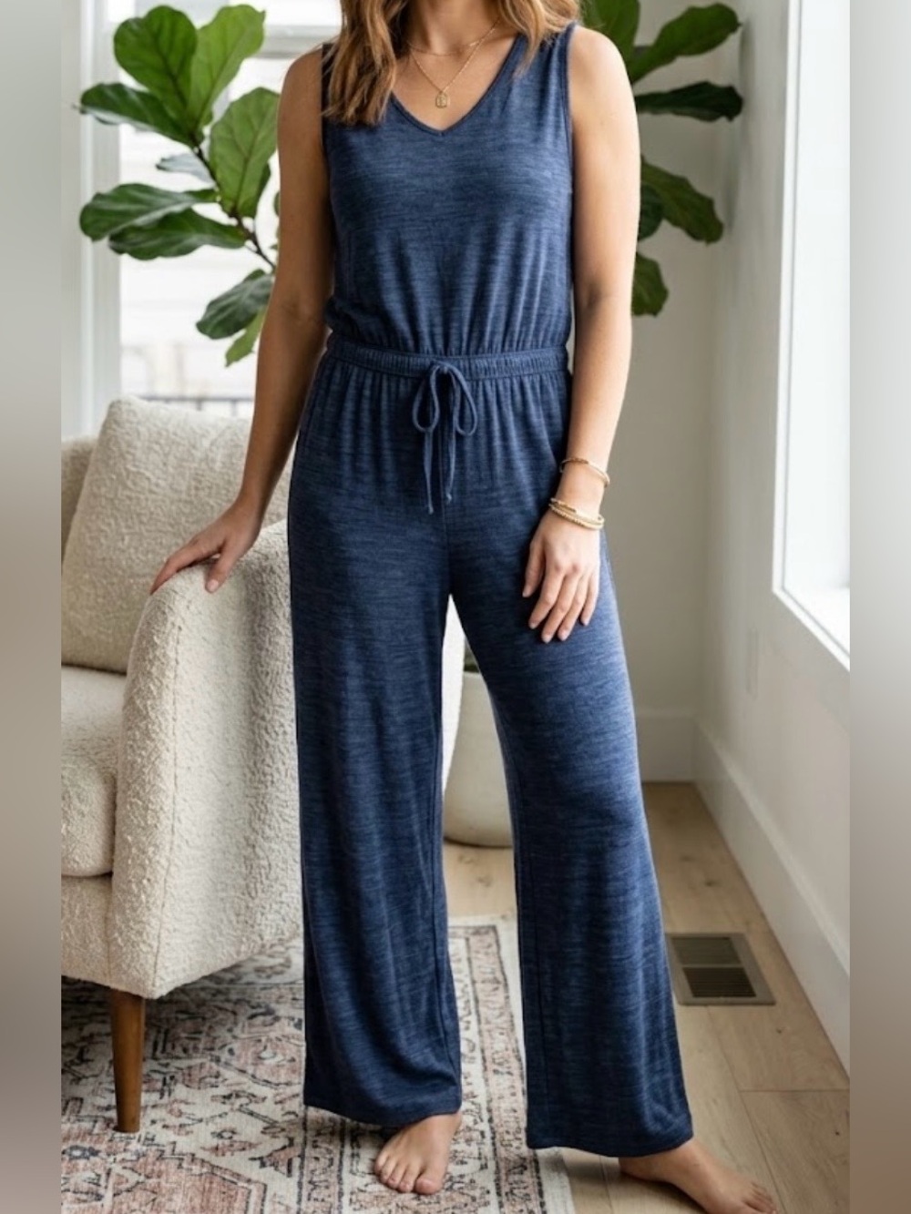 Nicole Miller Blue Sleeveless Wide Leg Jumpsuit Sz small Dark blue